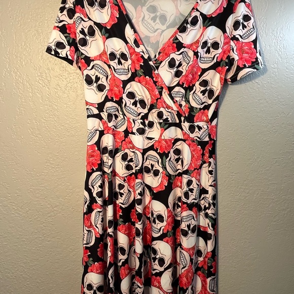 msbasic Dresses & Skirts - MSBASIC Y2K Skull and Floral Dress Large Festival Floral Skeletons Graphic